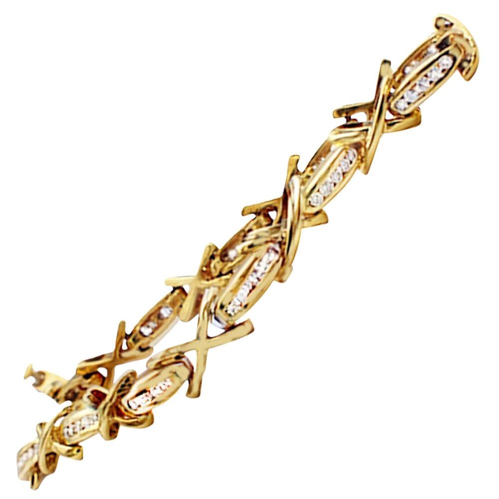 Gold 18 Karat, VS 1.00 Carat Diamond Link X-Channel Tennis Bracelet For Sale