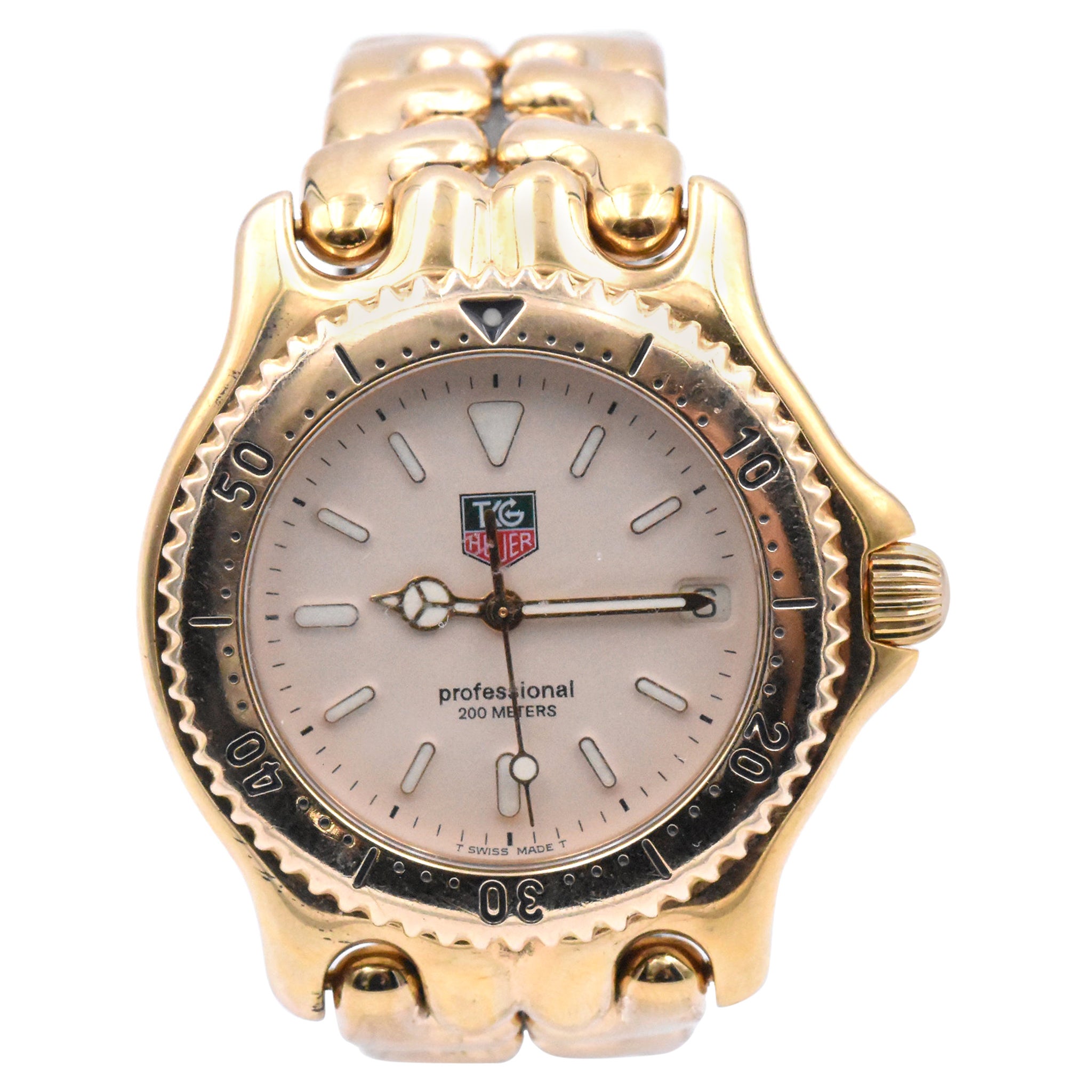 Vintage Gold Plate and Stainless Steel TAG Heuer Professional 200 Meters For Sale at 1stDibs