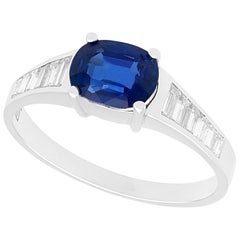 1990s 1.20 Carat Oval Cut Sapphire Diamond White Gold Cocktail Ring