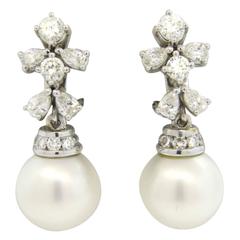 Gorgeous South Sea Pearl Diamond Gold Drop Earrings