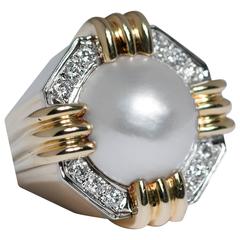 Beautiful mabe pearl diamond Two Color Gold ring