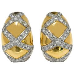 Diamond Two Color Gold Domed Hoop Ear Clips 2