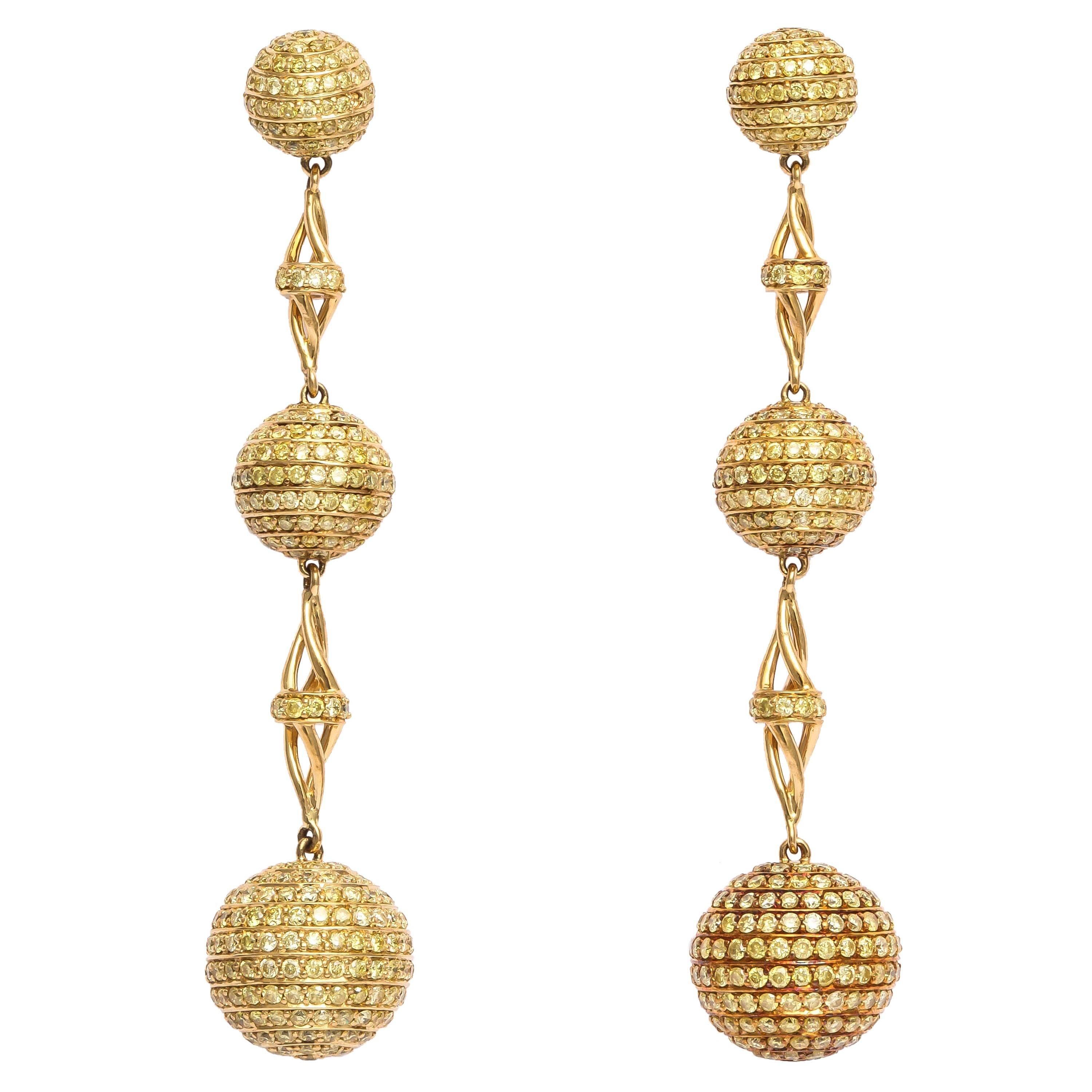 Out of This World Yellow Diamond Dangling Earrings For Sale