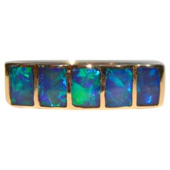 Vintage Black Opal Inlay Navajo 14K Gold Band Ring