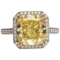 Impressive Fancy Intense GIA Cert Yellow Diamond Gold Platinum Ring 11