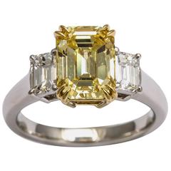 Rare Fancy Vivid Yellow Emerald Cut Ring 1