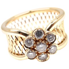 Van Cleef & Arpels Diamond Flower Basket Weave Yellow Gold Ring