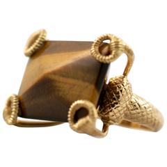 Gucci Tiger's Eye Gold Horse Buckle Ring