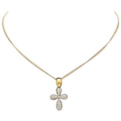 Italian Diamond Gold Cross Pendant on Chain, 20th Century