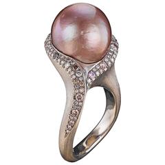 Naomi Sarna Mauve Pearl Diamond Gold RIng 4
