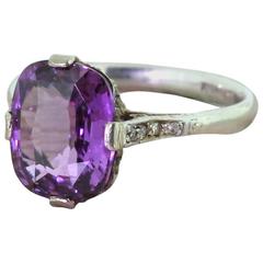 Antique Art Deco 4.28 Carat Natural Purple Sapphire platinum solitaire Ring