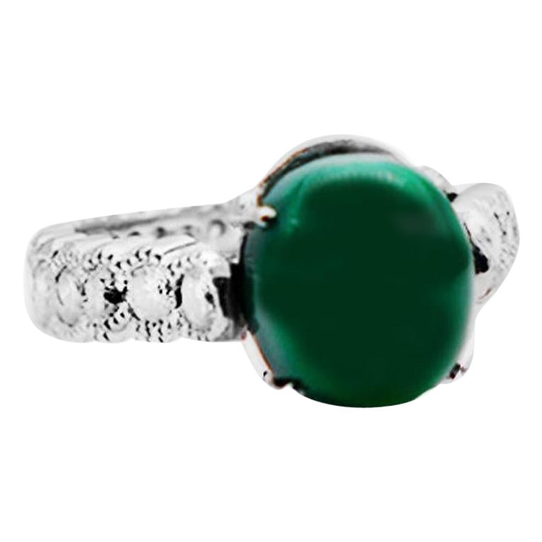 Platinum Cabochon Jade Eternity Diamond Ring 1.50 Carats For Sale