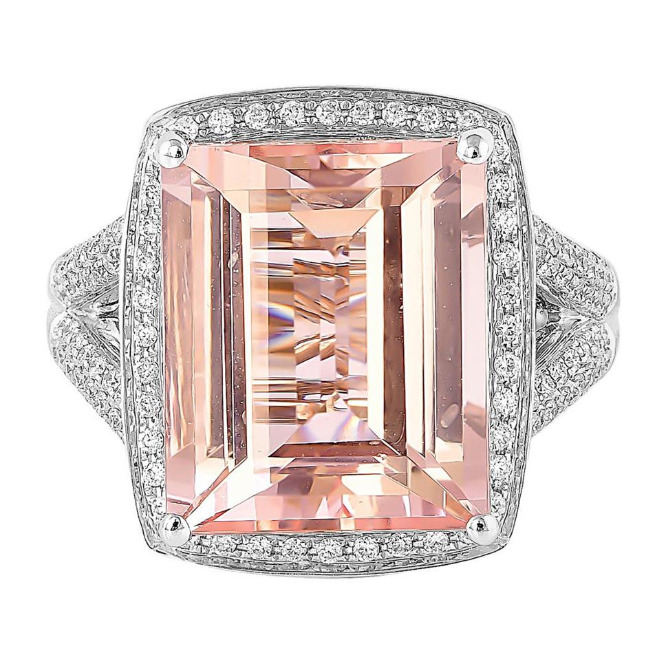 10.6 Carat Pink Morganite and Diamond Ring in 18 Karat White Gold