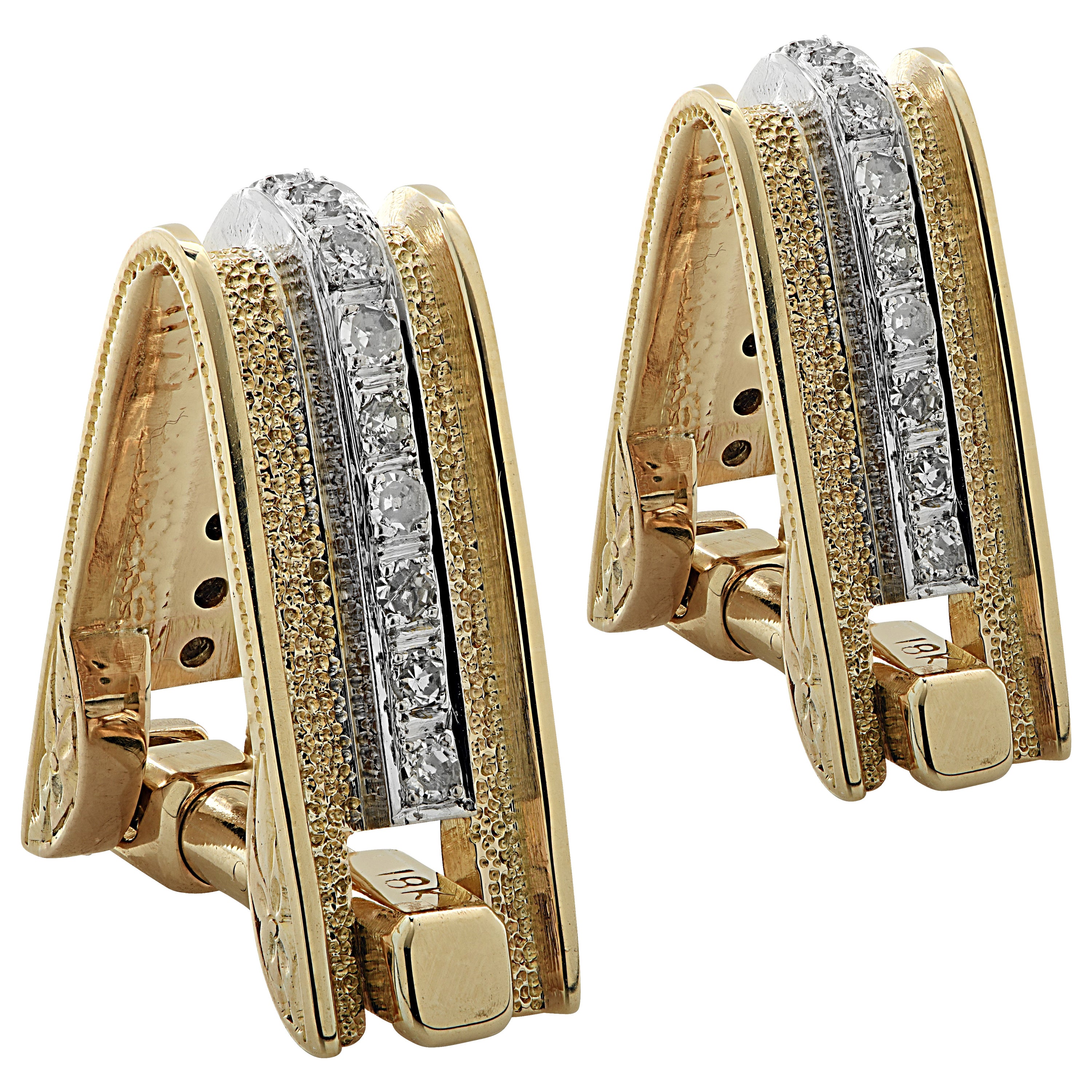 Comedy and Tragedy Diamond Gold Cufflinks For Sale at 1stDibs