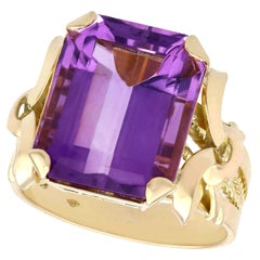 1940s, 11.34 Carat Emerald Cut Amethyst Yellow Gold Cocktail Ring