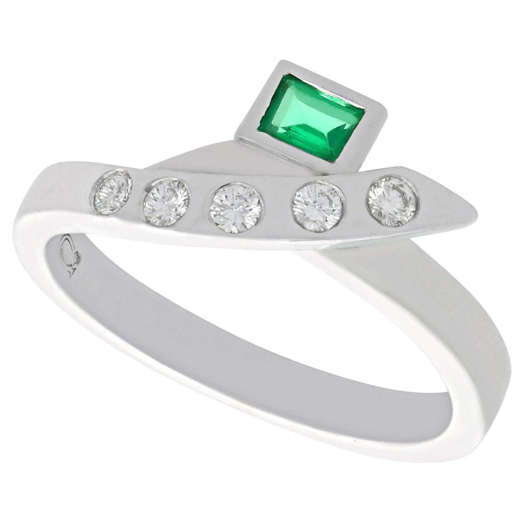 Vintage Emerald and Diamond Platinum Cocktail Ring For Sale