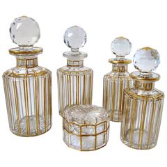 Antique French Baccarat Gold Enamel Crystal Dresser / Vanity Perfume Set 5 pc