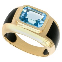 French 3.11 Carat Emerald Cut Topaz and Yellow Gold Cocktail Ring