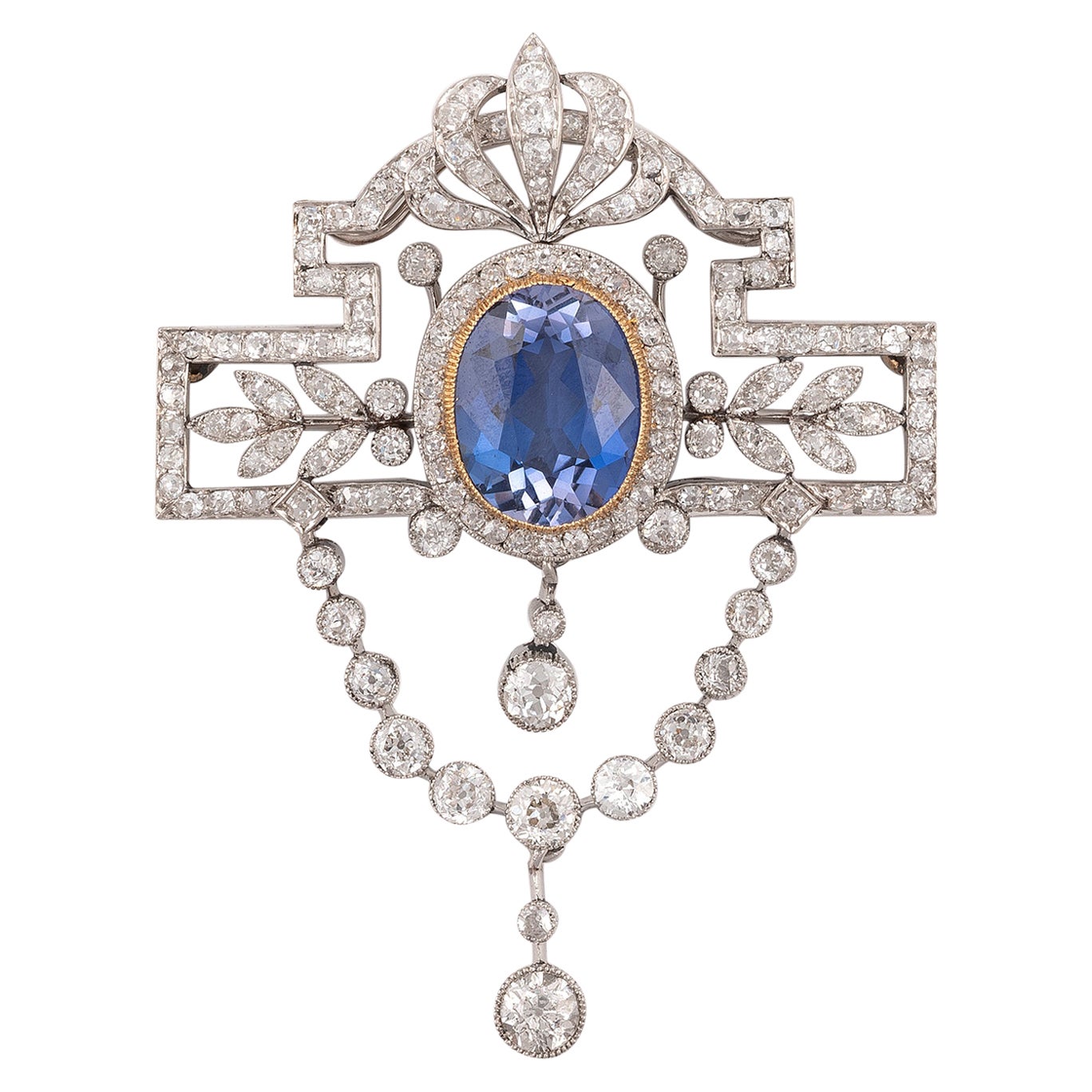 Pair of Antique Sapphire Diamond Brooches at 1stDibs