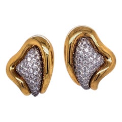 Kurt Wayne Pave Diamond Clip-on Earrings 18K Yellow Gold