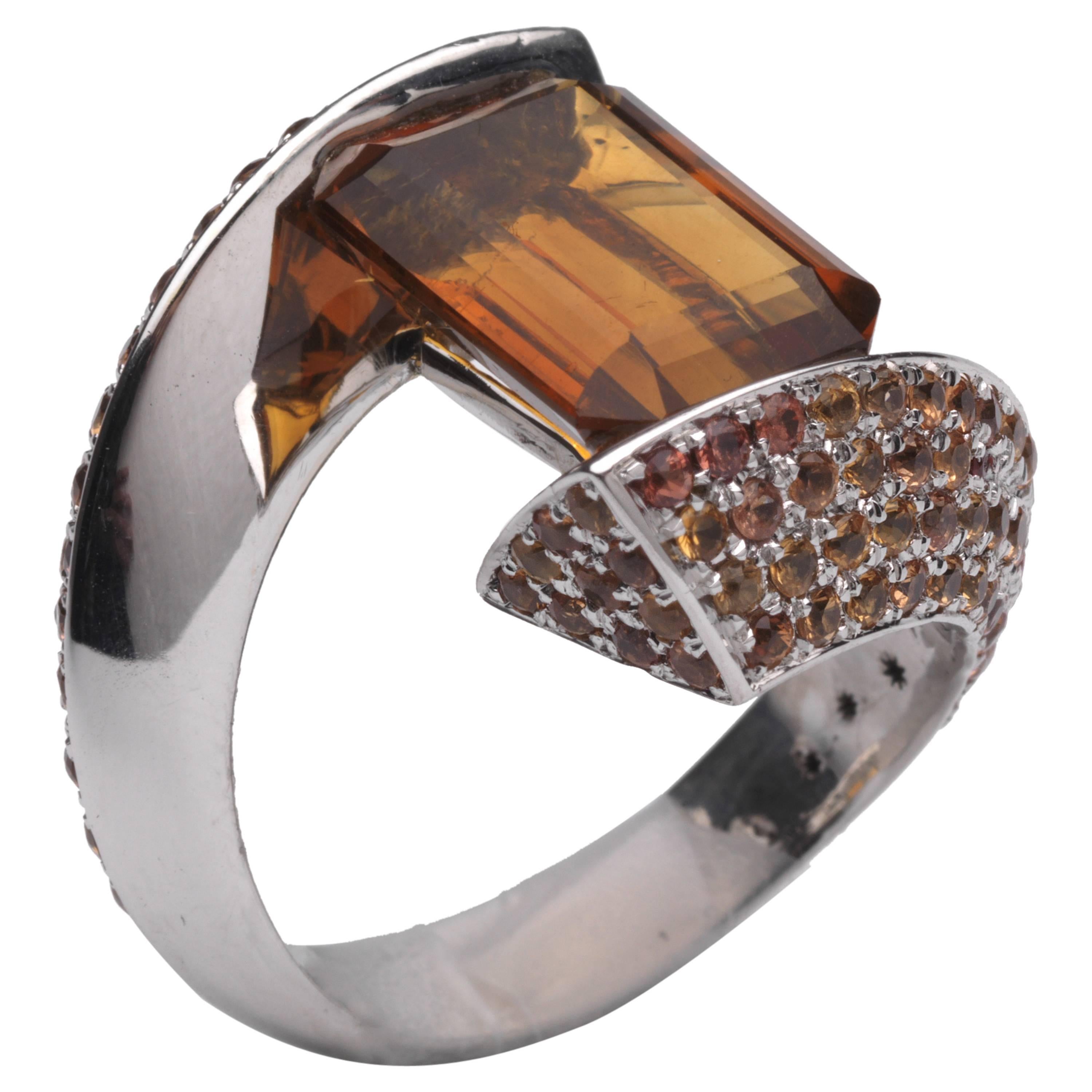 Barbara Nanning Citrine and Orange Sapphire, Gold Ring For Sale