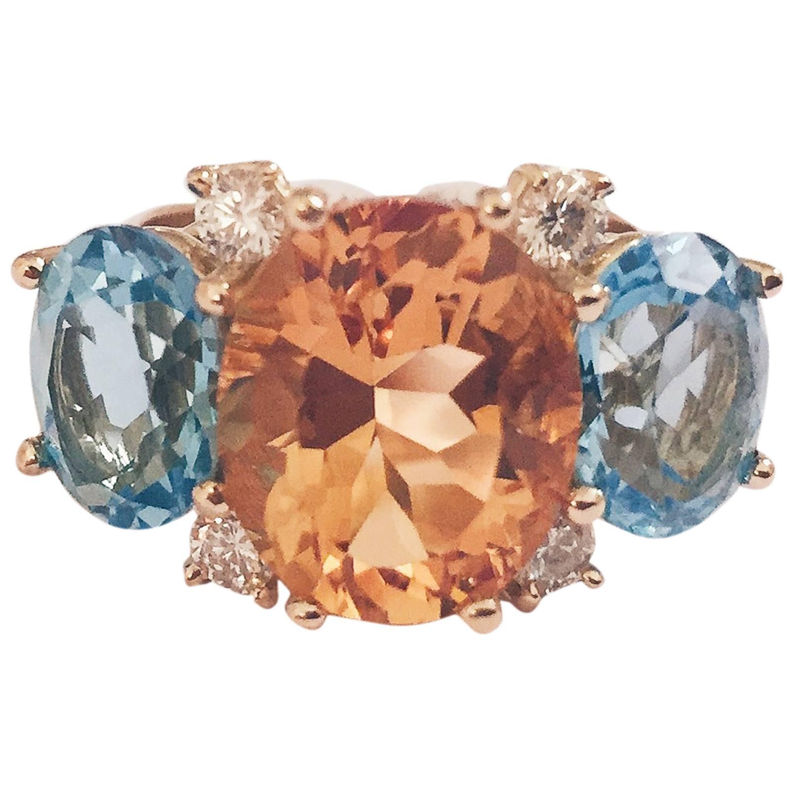Medium GUM DROP™ Ring with Citrine and Blue Topaz and Diamonds For Sale