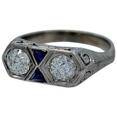 Art Deco Sapphire Diamond Gold Engagement Ring