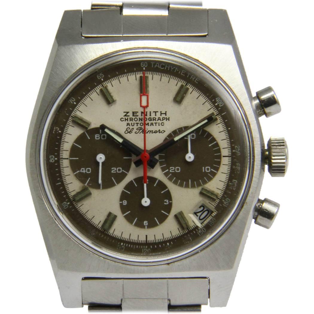 Zenith Stainless Steel El Primero Chronograph Automatic Wristwatch Ref A385 For Sale