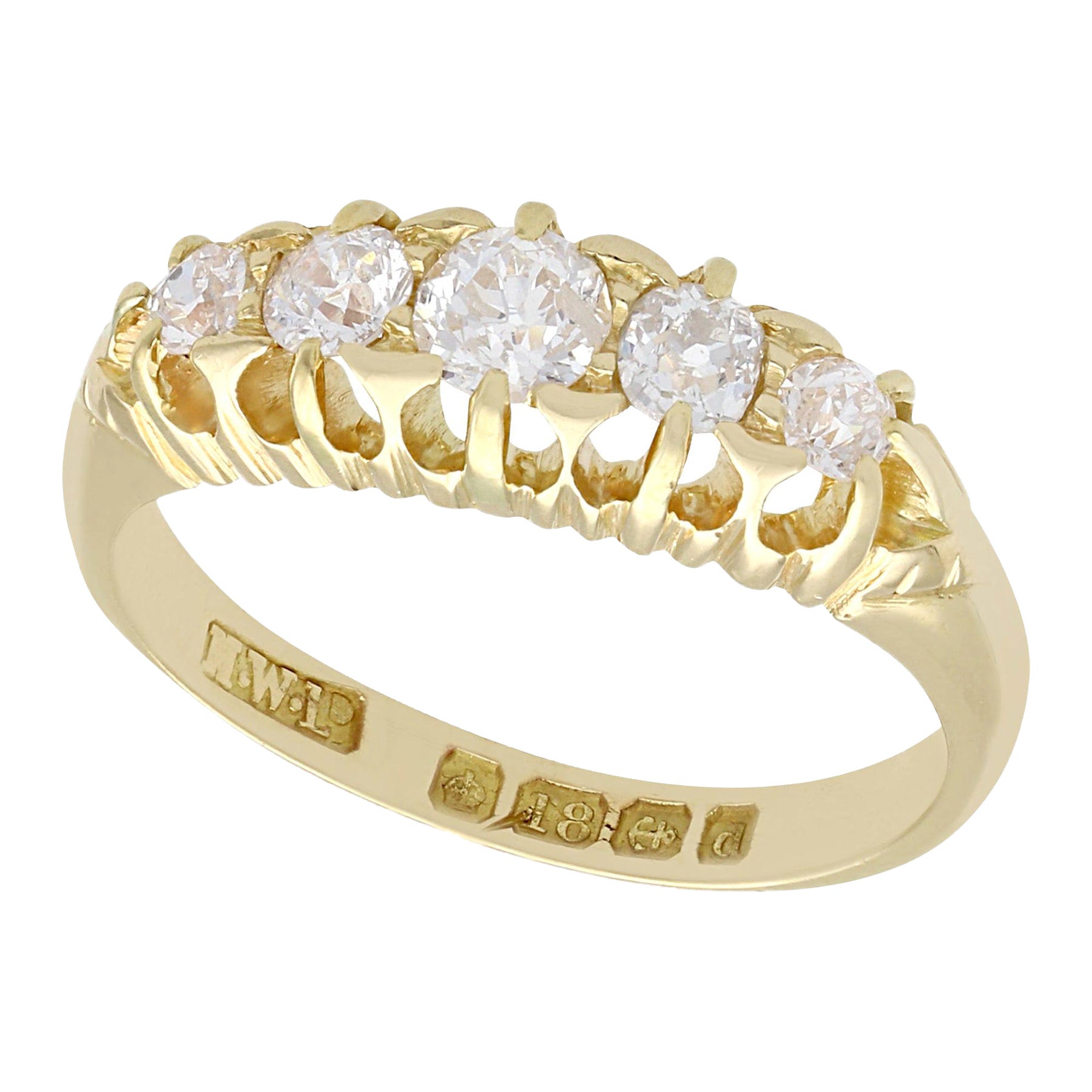 Antique Diamond and 18K Yellow Gold Five Stone Ring For Sale