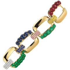 Seaman Schepps Emerald Ruby Sapphire Diamond Gold Link Bracelet 9