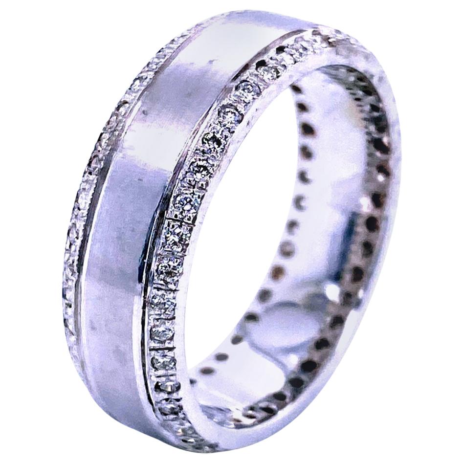 0.62 Carat Pave Set Eternity Style Diamond 18 Karat Gents Ring For Sale