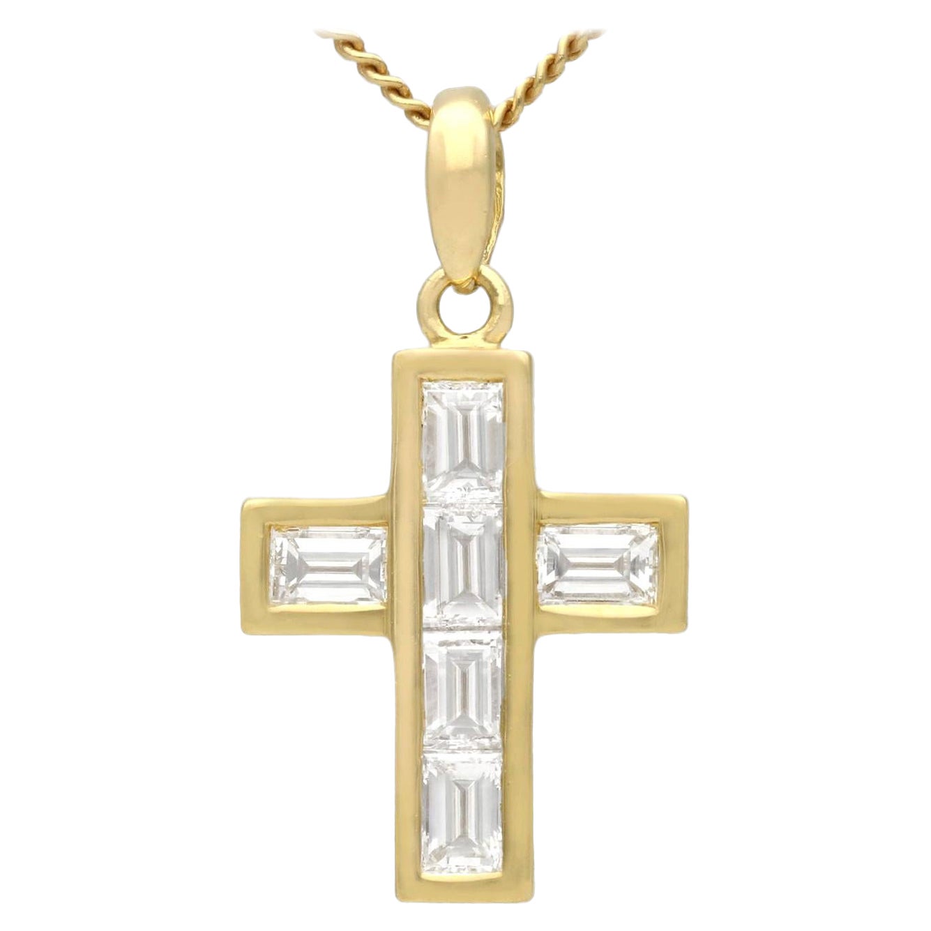 1.02 Carat Diamond and Yellow Gold Cross Pendant