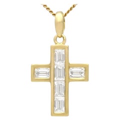 1.02 Carat Diamond and Yellow Gold Cross Pendant