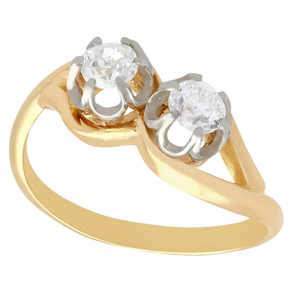 Antique 1.07 Carat Diamond and Natural Saltwater Pearl Yellow Gold ...