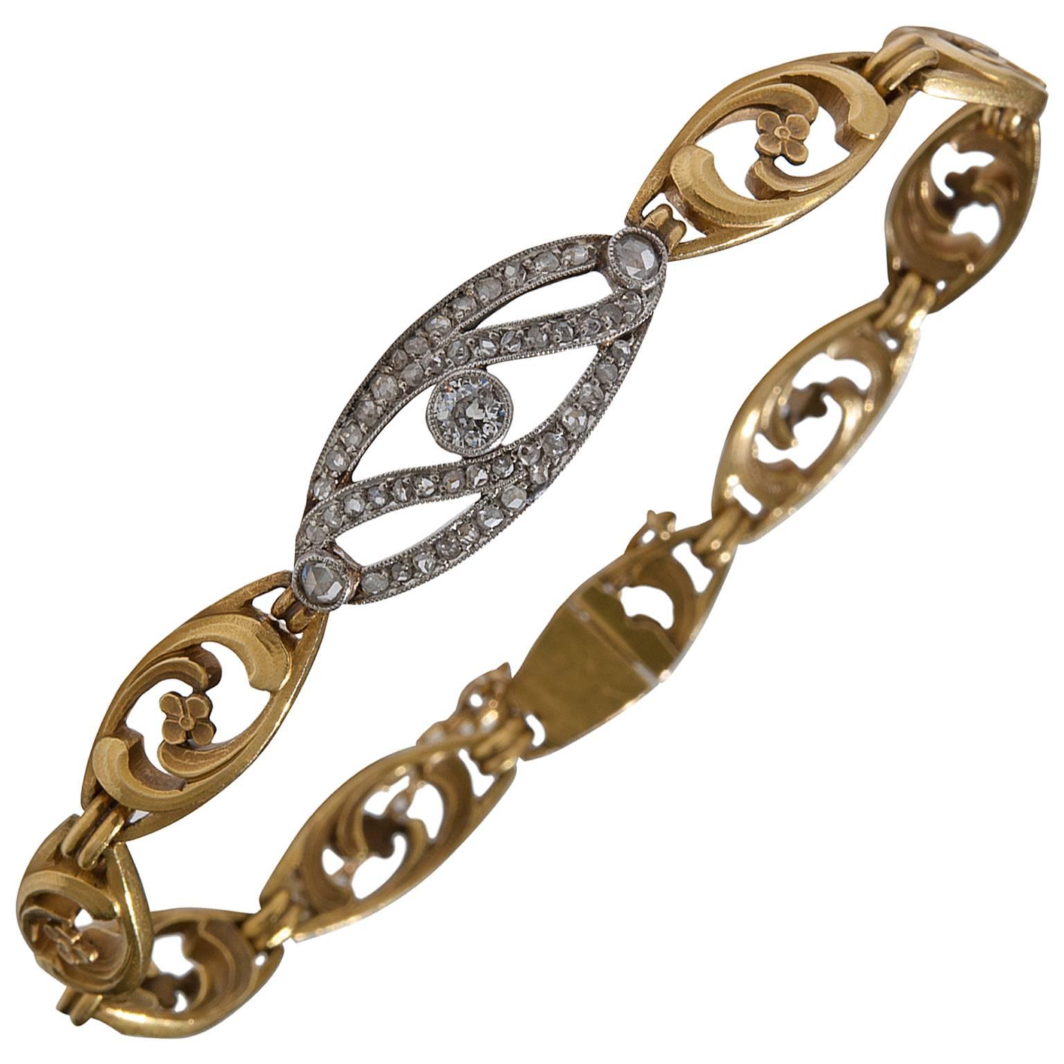Diamond Platinum-on-Gold Link Bracelet For Sale