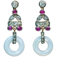 Art Deco Mother-of-Pearl Ruby Diamond silver gold Dangle Earrings 9