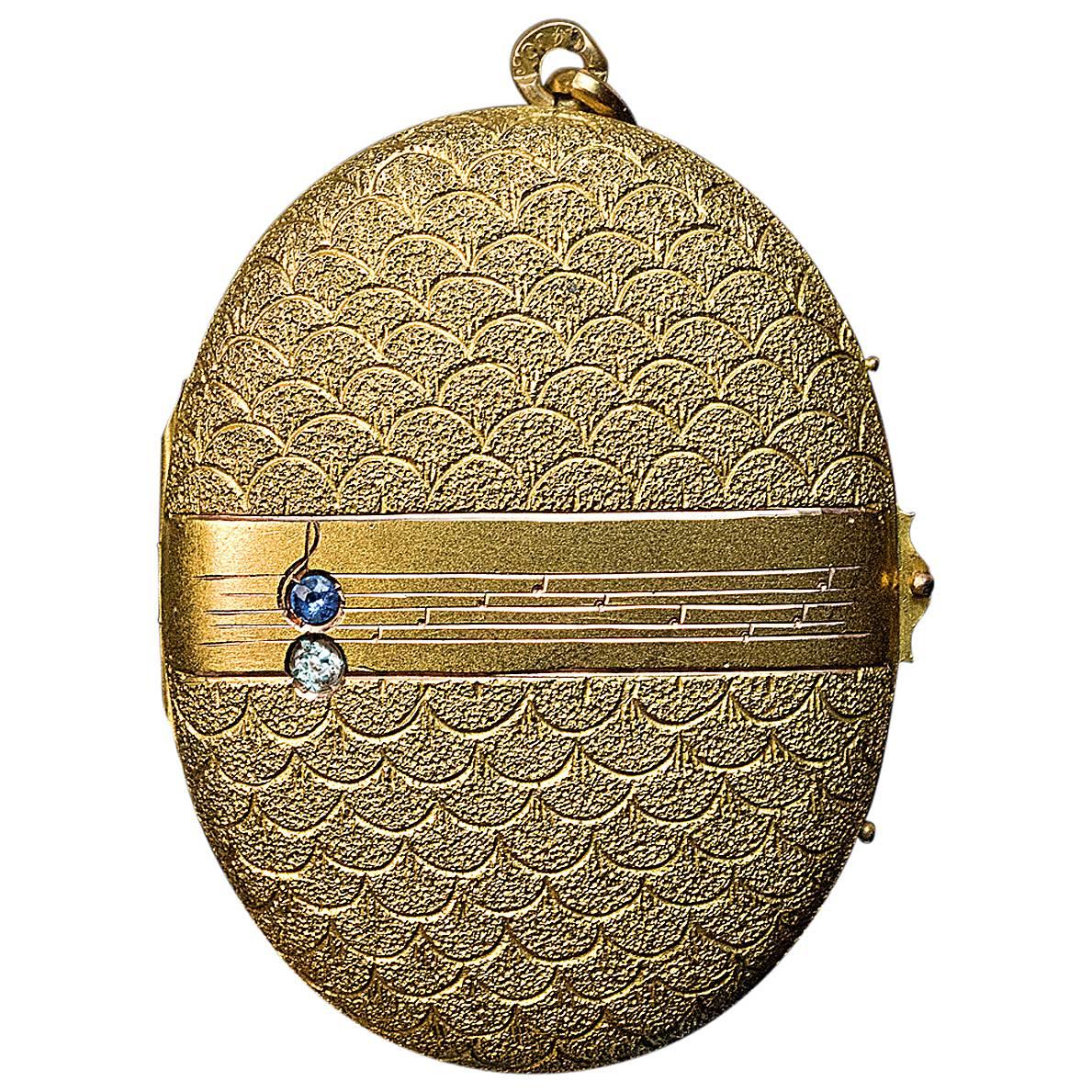 Antique Jeweled Gold Locket Pendant
