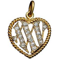25th Wedding Anniversary Antique Diamond Gold Heart Pendant