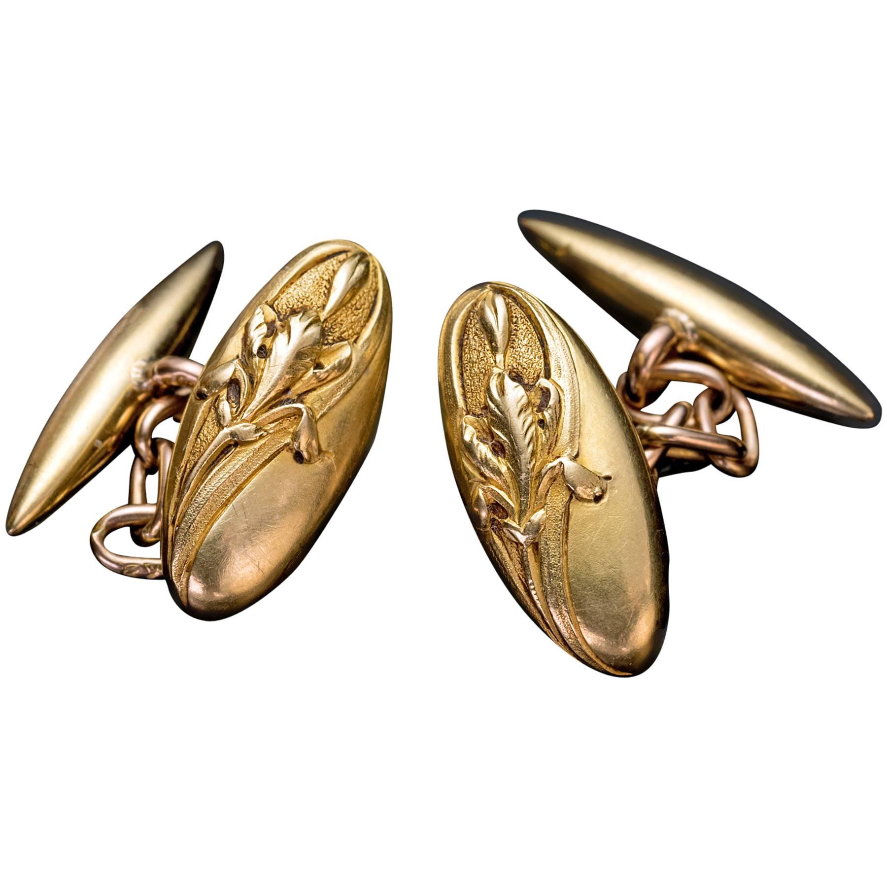 French Antique Art Nouveau Gold Cufflinks For Sale