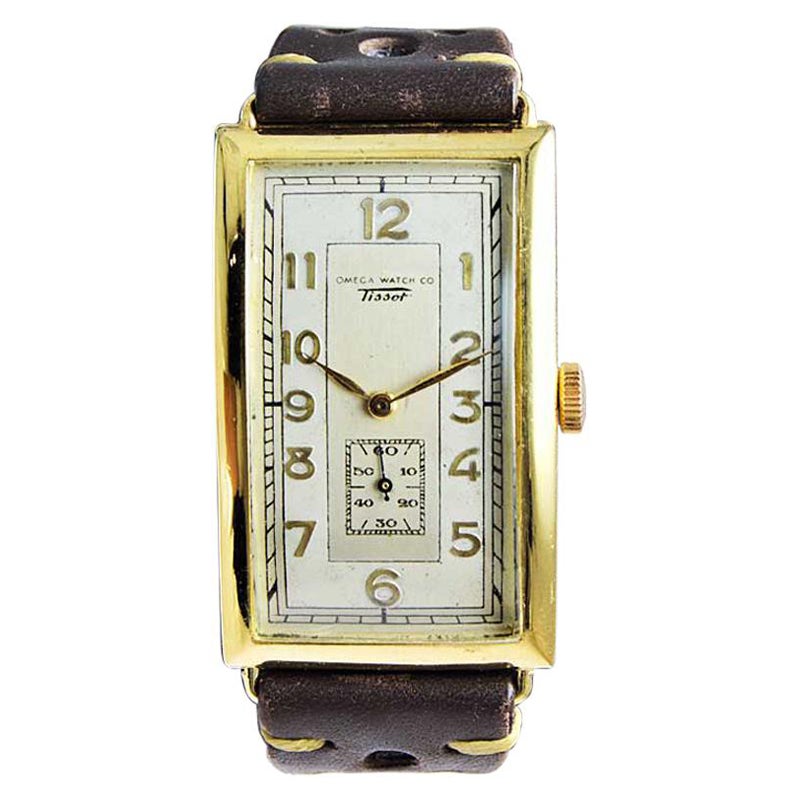 Omega / Tissot Art Deco Yellow Gold Filled Rare Watch with Original Dial, 1930s For Sale