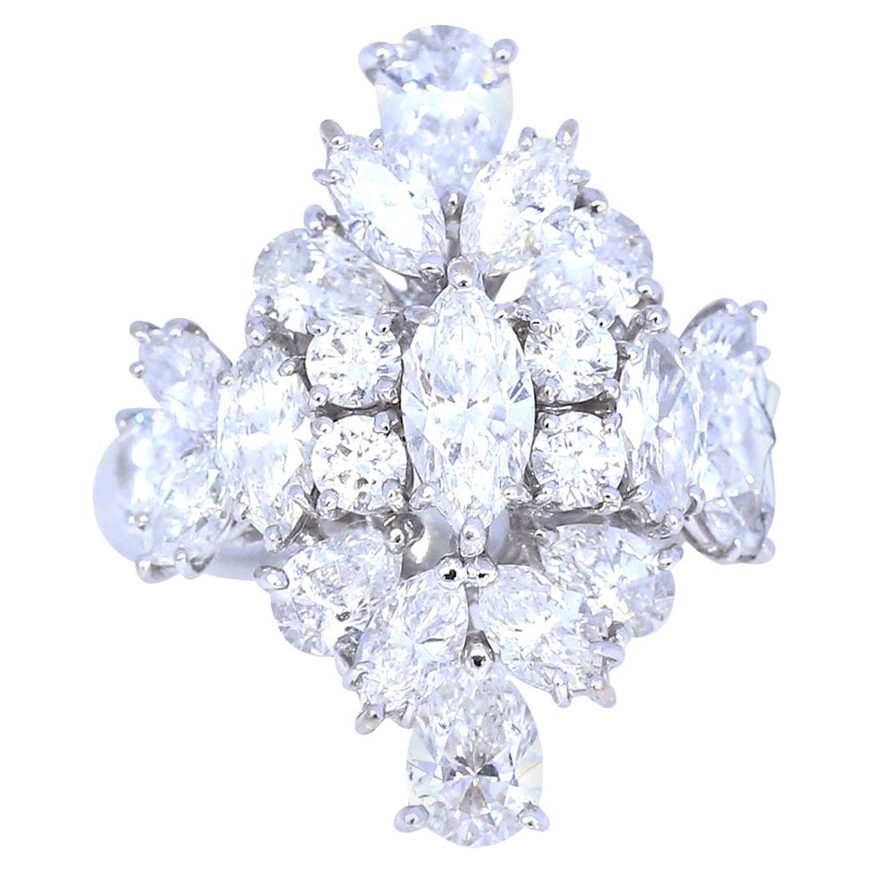 5.58 Ct Diamonds Marquise Round Pear-Cut White Gold 18 Karat Cocktail Ring, 2000