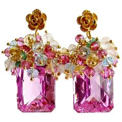 Pink Topaz Cluster Earrings