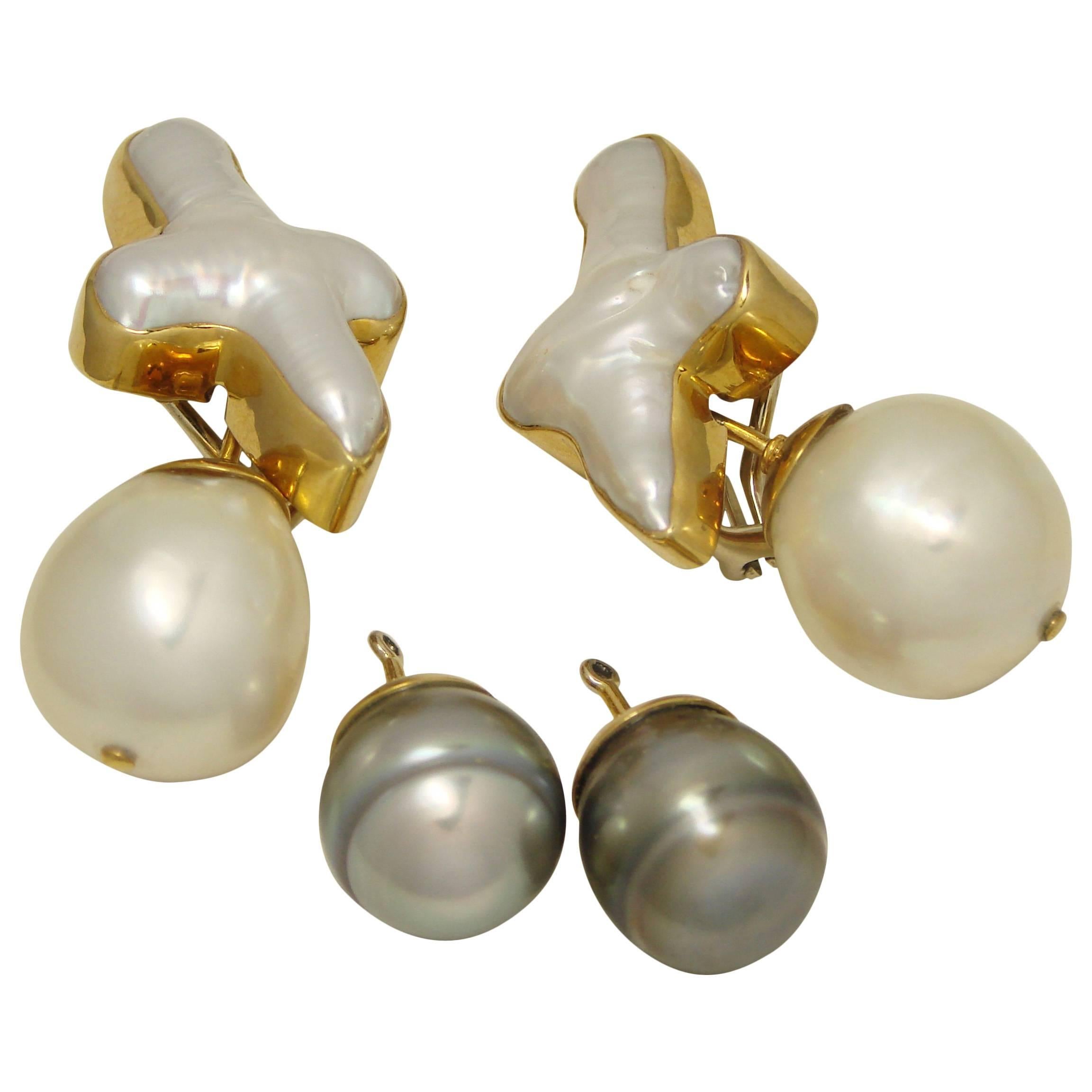 Christopher walling south sea pearl gold Dangle earrings For Sale