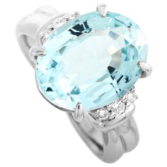 LB Exclusive Platinum 0.11 Carat Diamond and Aquamarine Ring