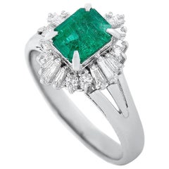 LB Exclusive Platinum 0.54 Carat Diamond and Emerald Ring