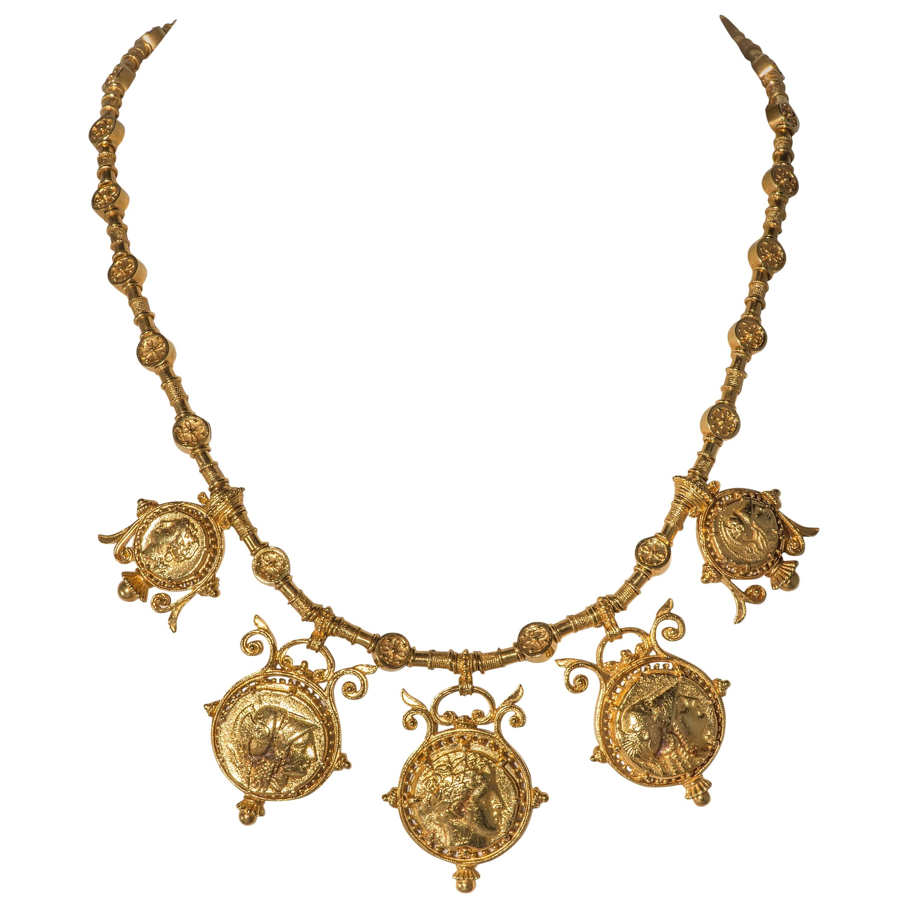 Etruscan Style Coin Necklace and Earrings by Julius Cohen