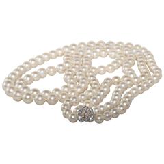  Double Strand Akoya Pearls with Pink Diamond Clasp