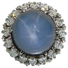 1950s Large Star Sapphire Diamond Platinum Cocktail Ring