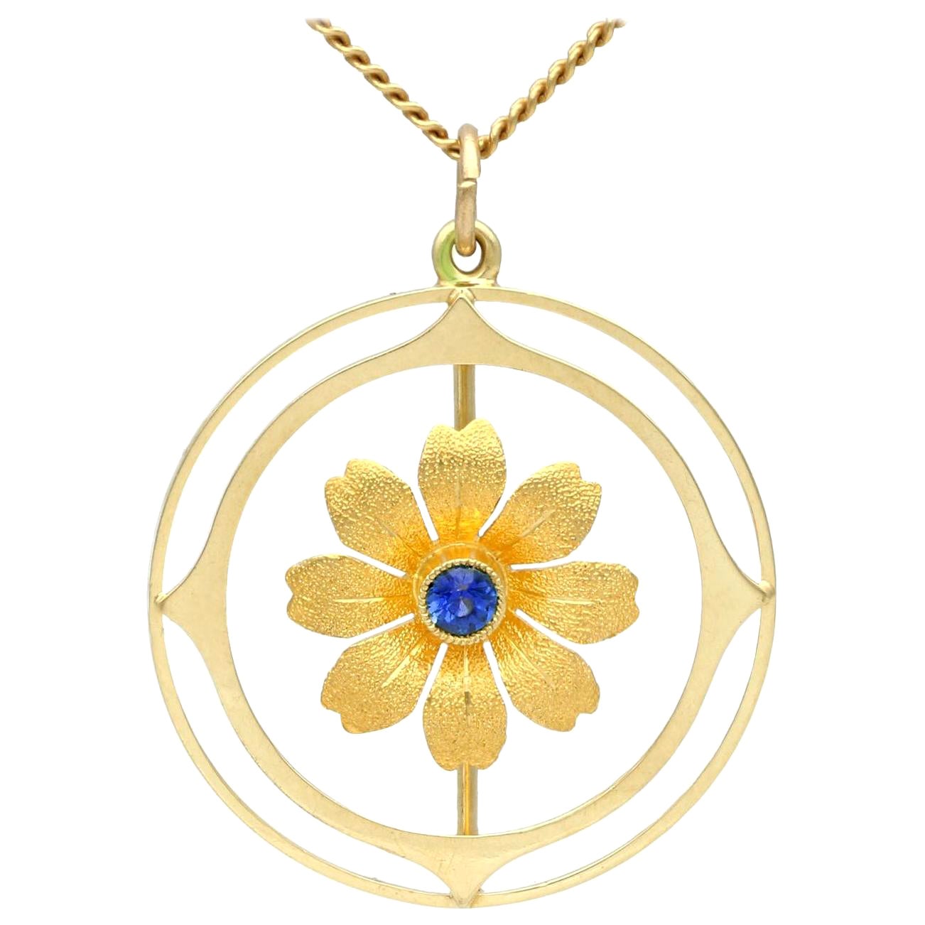 Antique Sapphire Yellow Gold Pendant For Sale