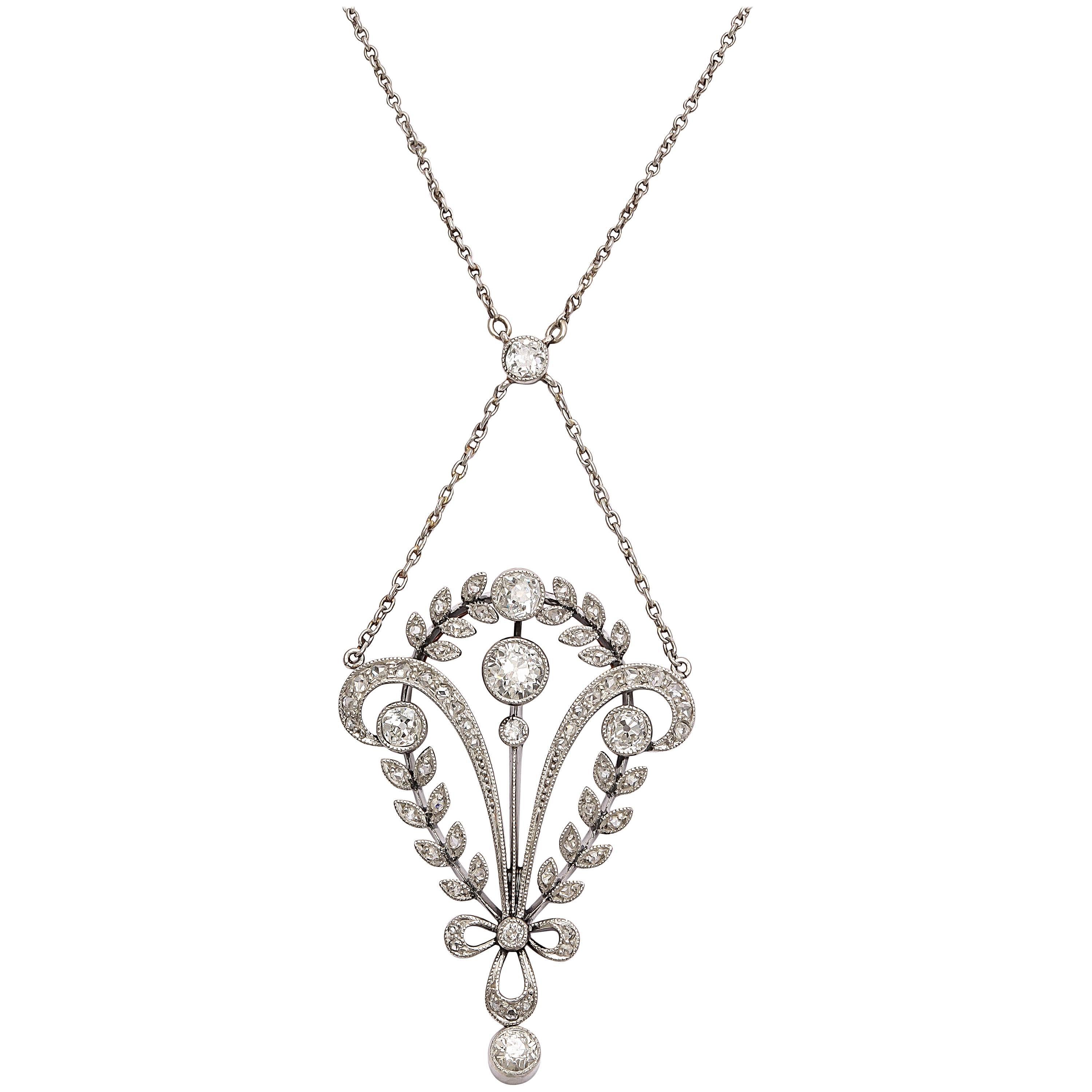 Antique Edwardian Diamond Gold Pendant Necklace